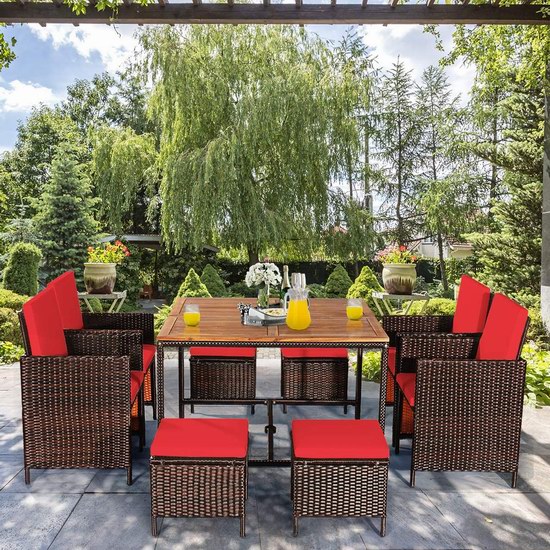  历史新低！Tangkula 庭院软垫藤条餐桌椅9件套6.2折 899.99加元包邮！