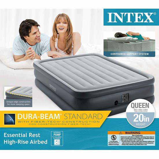  Intex Dura-Beam系列 20英寸加高Queen充气床4.9折 79.99加元包邮！内置电动泵！