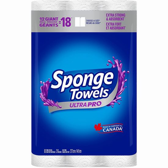  历史最低价！SpongeTowels Ultra Pro 超吸水 厨房用纸（12卷） 15.77加元！相当于普通18卷！