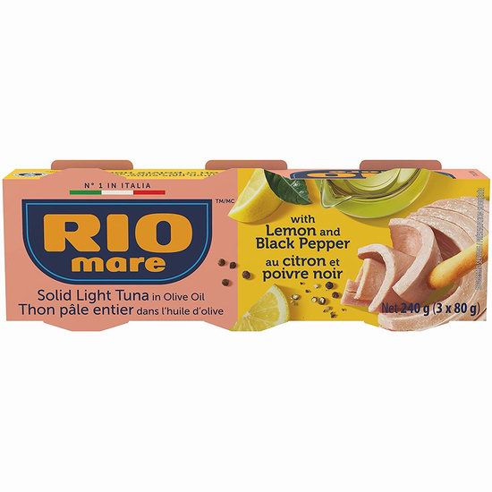  历史新低！Rio Mare Tuna 橄榄油浸 柠檬味 金枪鱼罐头（80克 x 3罐）4.7折 3.77加元！