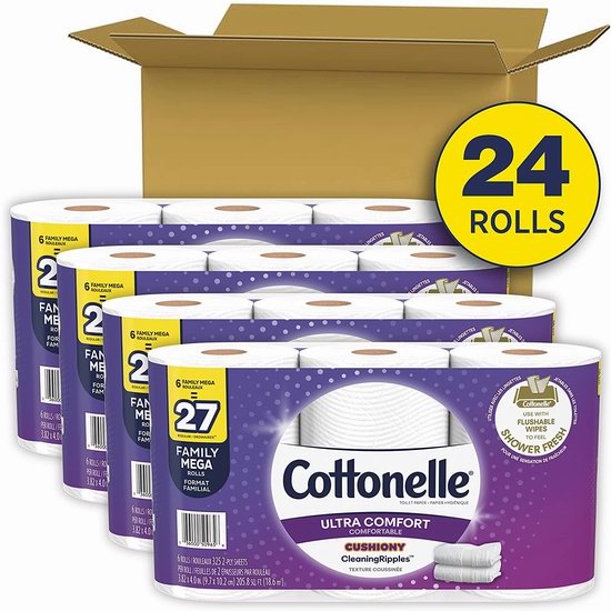  Cottonelle Ultra Comfort 24卷双层卫生纸 23.09加元包邮！相当于108卷！会员专享！
