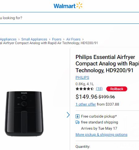 Bug价！Philips 飞利浦 HD9251/91 Essential 4.1升 数字版空气炸锅6折 149.96加元包邮！