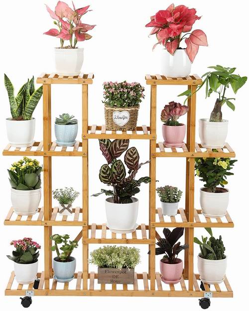  DESHENG  9层竹制植物架/花盆架 带轮子  67.99加元（原价 79.99加元）+包邮！