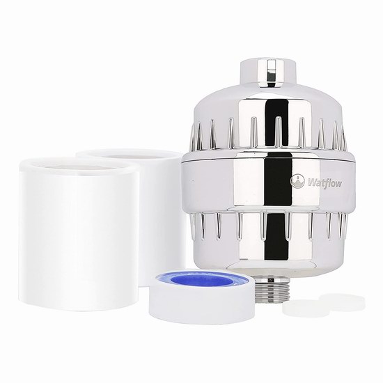  Watflow 15级过滤 软化水质淋浴头过滤器+双滤芯套装5.3折 15.99加元！