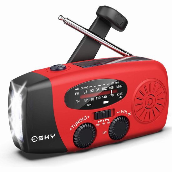  Esky 多功能太阳能+手摇发电 应急收音机/充电宝/手电筒 27.99加元！