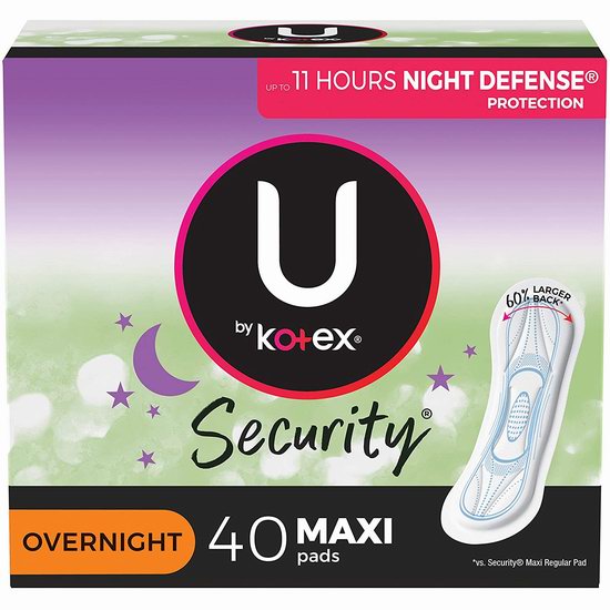  历史新低！U by Kotex Security 高洁丝 双层瞬吸 11小时零渗漏 夜用卫生巾（40片）4.5折 5.83加元！