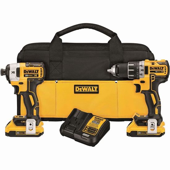  DEWALT 得伟 DCK283D2 MAX XR 20伏紧凑型无刷电钻+冲击钻套装6.2折 249.99加元包邮！