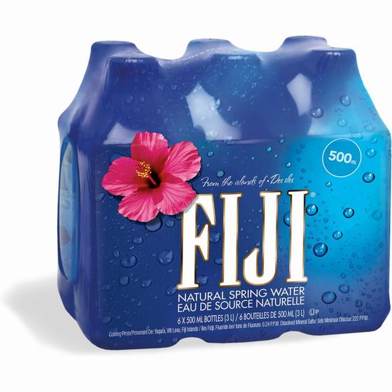  Fiji Water 斐泉 斐济纯天然深层 自流矿泉水（500毫升x6瓶） 8.04加元！