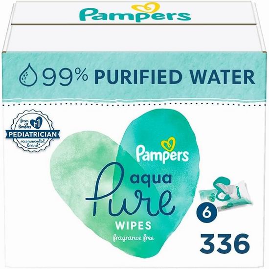  Pampers 帮宝适 Aqua Pure 6X Pop-Top 低过敏性 婴儿湿纸巾（336张）5.1折 11.24加元（原价 21.99加元）