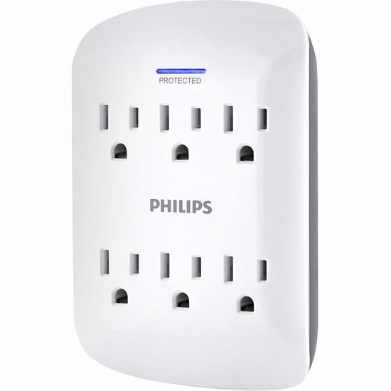 Philips 飞利浦 SPP3469WA/37 电涌保护 壁插式6口插座/墙插4件套 30.54加元！单个仅7.63加元！
