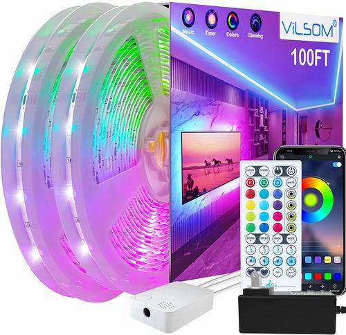  让游戏竞技、煲剧看片代入感更强！ViLSOM 100英尺 RGB LED炫酷氛围灯 24.99加元（原价 39.99加元）