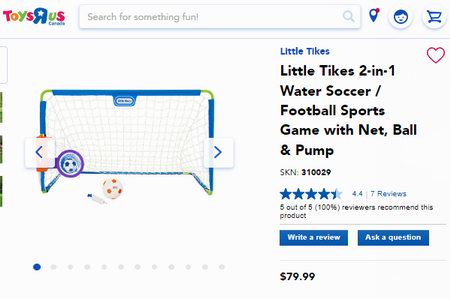 白菜价！历史新低！Little Tikes 小泰克 二合一 可喷水 儿童足球球门套装3.6折 29加元清仓！