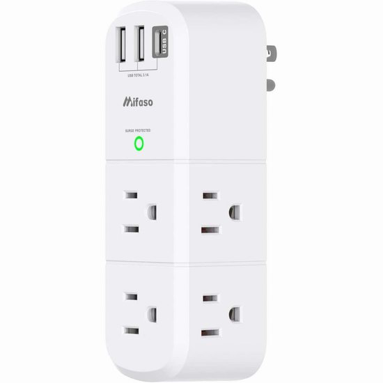  mifaso 电涌保护 壁插式6口插座 + 3 USB充电口插座4.5折 14.99加元！