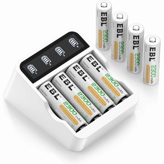  EBL 4通道电池充电器+8只AA镍氢充电电池套装6折 17.98加元！