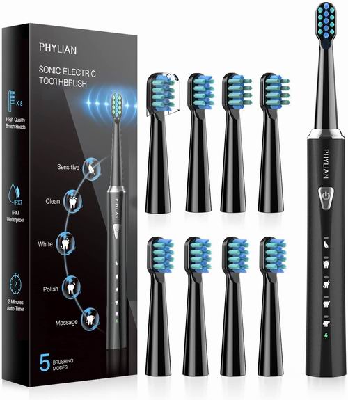  PHYLIAN 成人声波电动牙刷 带8个刷头 22.97加元（原价 29.97加元）！2色可选！