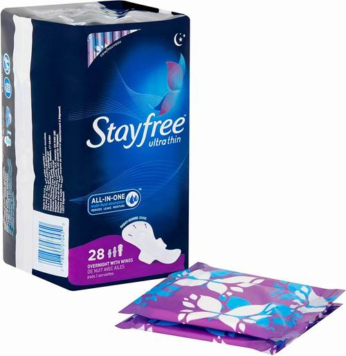  Stayfree 带翼超薄夜用卫生巾28片 5.67加元（原价 7.78加元）