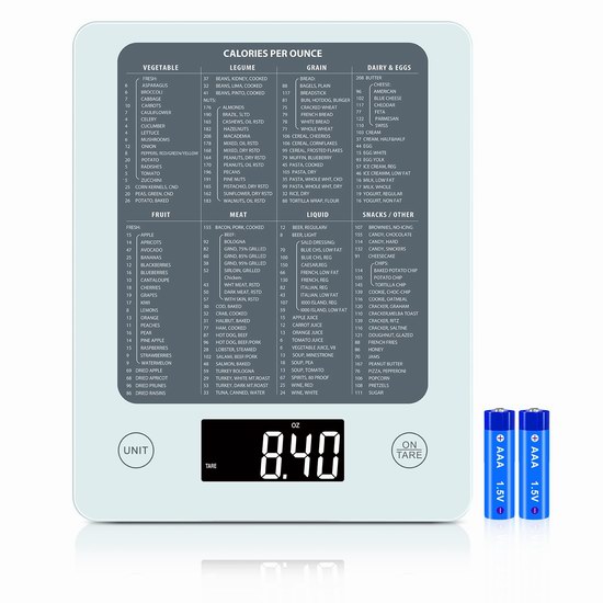  Uivaby 10公斤 高精度钢化玻璃厨房秤7折 13.99加元！带食材热量一览表！