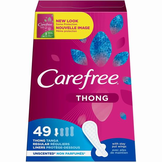  白菜价！历史新低！Carefree Original Thong 丁字裤专用 卫生护垫（49件）1.7折 0.84加元！