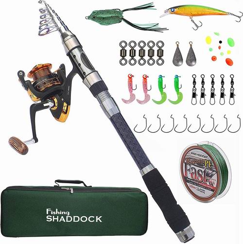  Shaddock Fishing 碳纤维伸缩钓鱼竿+鱼钩+鱼饵+鱼线套装 32.99加元（原价 57.99加元）！