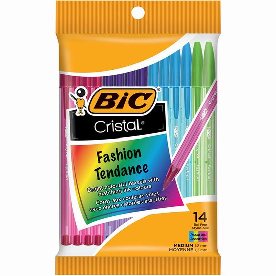  白菜价！BIC Cristal 彩色圆珠笔14支装3.3折 1.55加元！