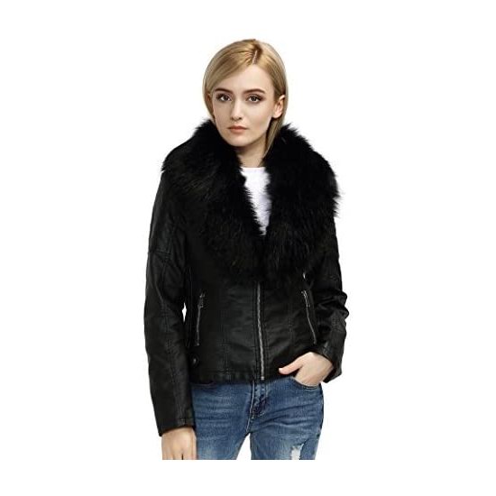  Bellivera 女式超大毛领 人造革 长短款修身皮夹克/防寒服4折起，低至44.99加元！多款可选！
