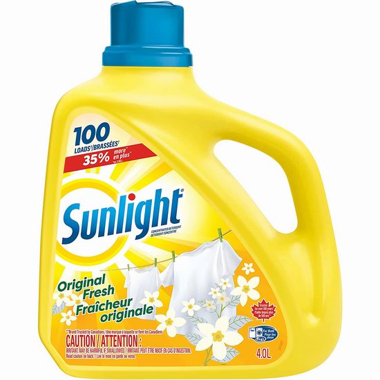  Sunlight Detergent Morning Fresh 浓缩洗衣液（4升 100缸）5.7折 9.49加元！