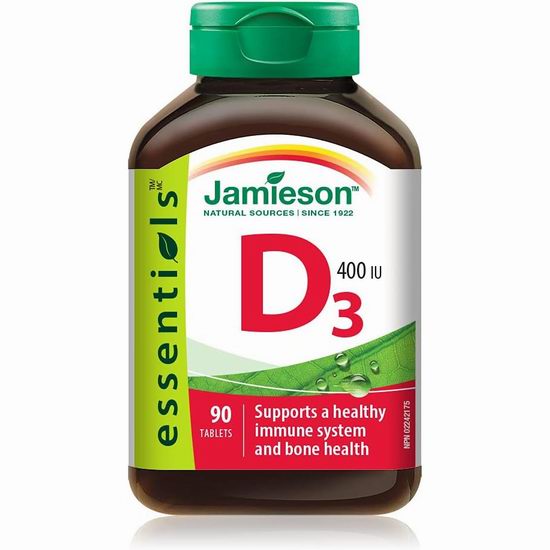  Jamieson 健美生 维生素D3（90片） 4.44加元 （原价 6.17加元）！促进骨骼强壮 预防骨质疏松！