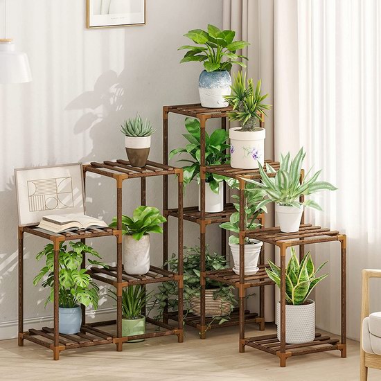  Bamworld 5层 11格大容量 天然碳化实木 二合一组合植物架/花盆架 39.99加元（原价 46.99加元）