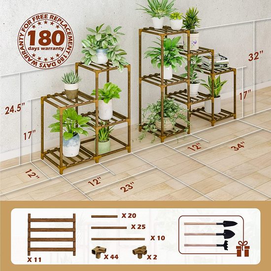 Bamworld 5层 11格大容量 天然碳化实木 二合一组合植物架/花盆架 49.99加元包邮！