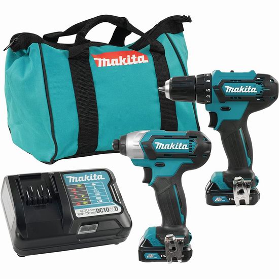  历史新低！Makita 牧田 CLX224 12V max 紧凑型无绳电钻+冲击钻套装5.6折 129加元包邮！