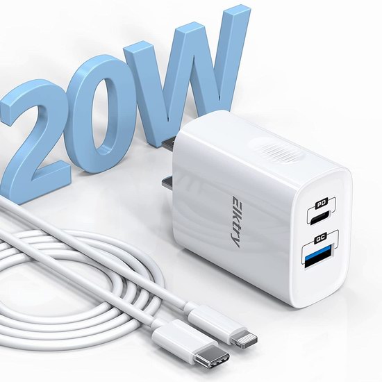  历史新低！Elktry 苹果MFi认证 20W 超便携 双口快速USB充电器5.3折 10.71加元！送6英尺数据线！