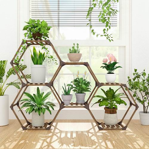 Tikea 六角实木植物架 室内室外均可 55.99加元（原价 62.99加元）