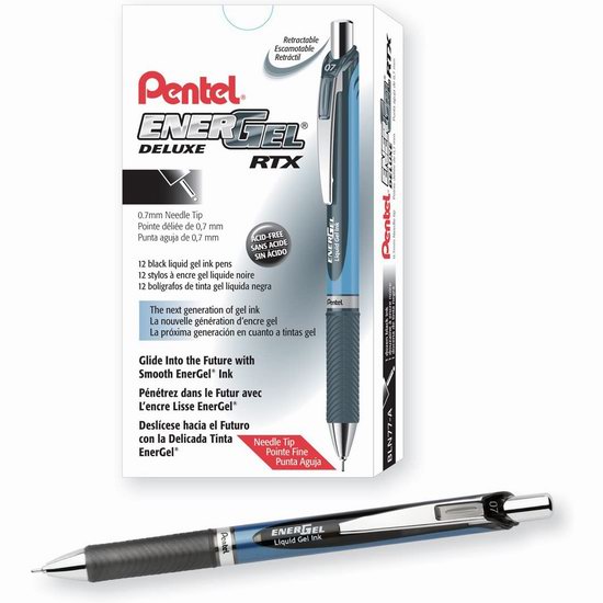  白菜价！Pentel 派通 EnerGel Deluxe RTX 超速干 黑色凝胶中性笔12件套2.5折 13.18加元！