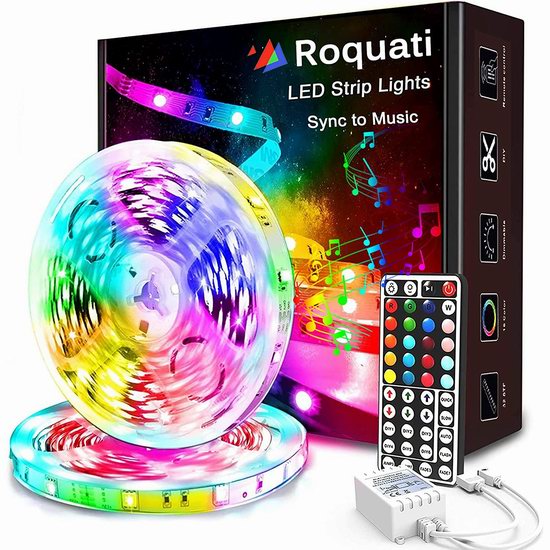  历史新低！Roquati 32.8英尺 可随音乐变化 LED炫酷背景灯条5折 13.49加元！