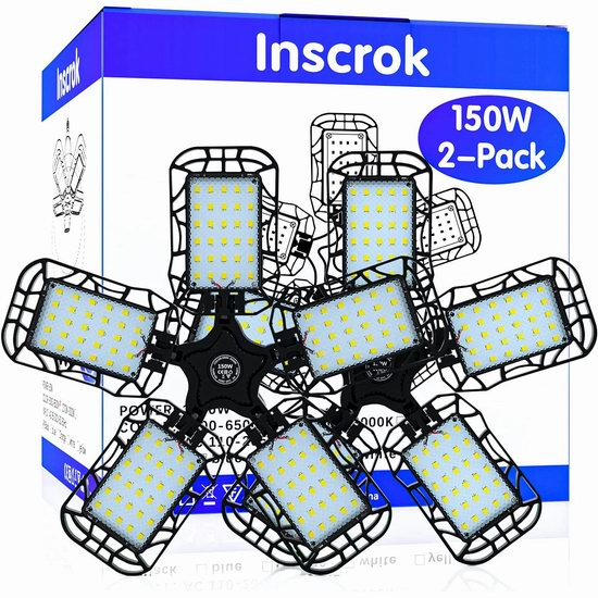  历史新低！Inscrok 150瓦 15000流明 超亮LED节能照明灯/室内地库车库灯2件套6折 26.99加元包邮！