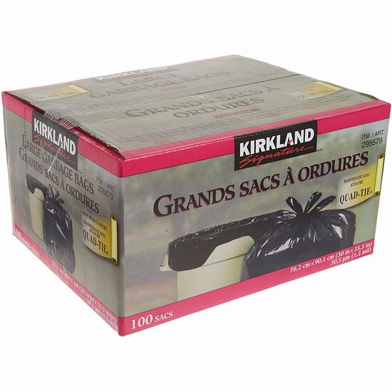  Kirkland Signature 大号黑色垃圾袋100件套5.3折 15.99加元！与Costco官网同价！
