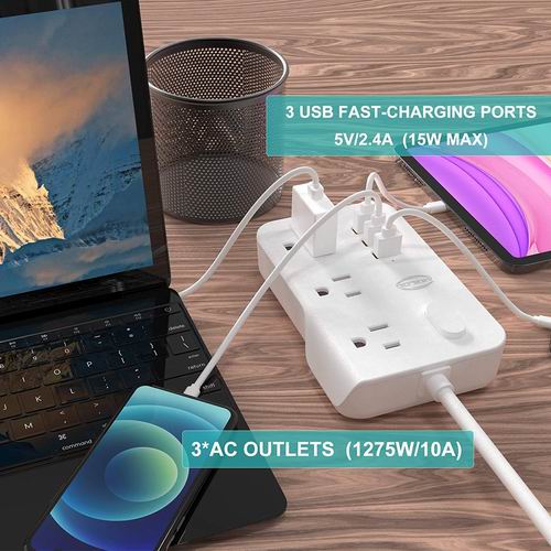  Akiilog 3插口+ 3USB充电口 电涌保护 插线板 12.14加元（原价 29.99加元）！2色可选