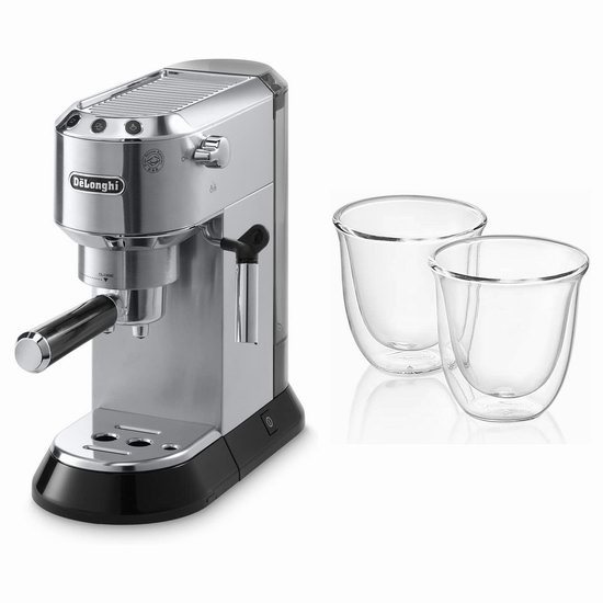  历史新低！DeLonghi 德龙 EC680 Dedica 超薄机身 泵压式咖啡机+双壁咖啡杯2件套5.5折 224.92加元包邮！