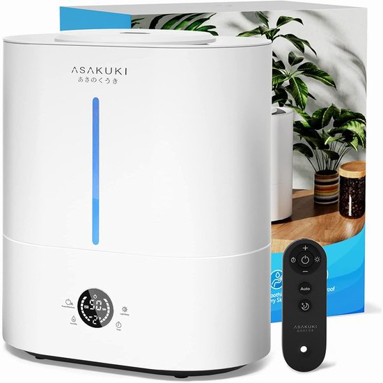  ASAKUKI 4升大容量 可遥控 智能湿度监测 加湿器6.8折 54.39加元包邮！