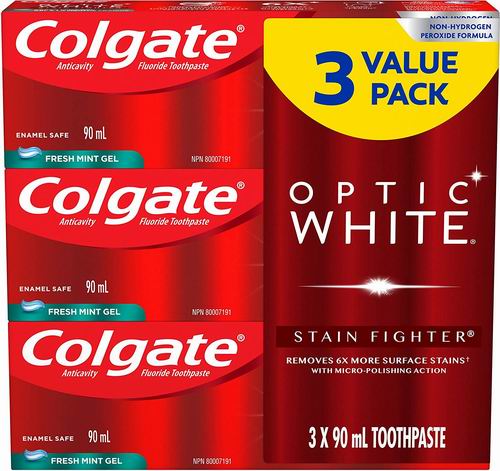  Colgate Optic美白牙膏 薄荷味90毫升× 3支 6.97加元（原价 11.28加元）