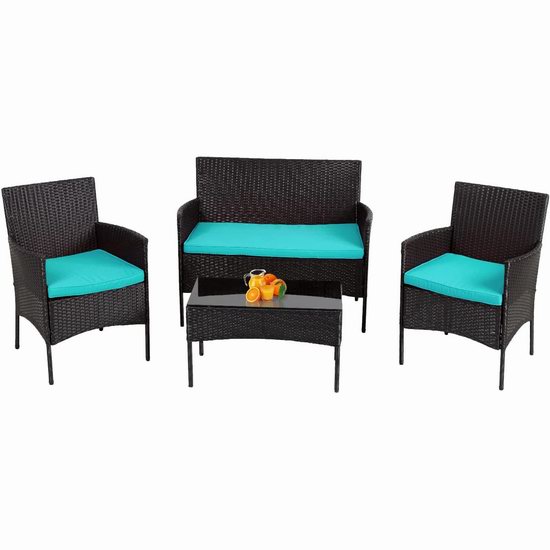 FDW 庭院软垫藤条沙发+茶几4件套4.7折 159.99加元！2色可选！