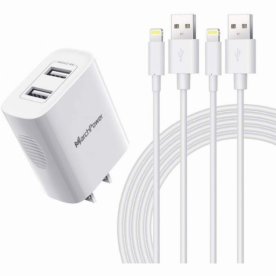  历史新低！Marchpower 苹果MFi认证 双口快速USB充电器6.8折 12.99加元！送2条Lightning数据线！