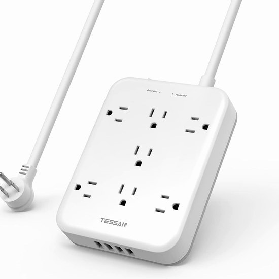  历史新低！TESSAN 电涌保护 7插座 + 4 USB充电 插线板5折 18.99加元包邮！