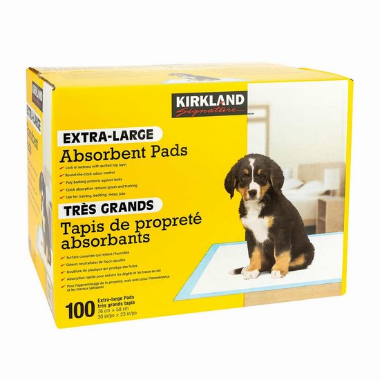  Kirkland Signature 加大号 宠物狗尿片 吸水尿垫100件套6.3折 33.99加元！