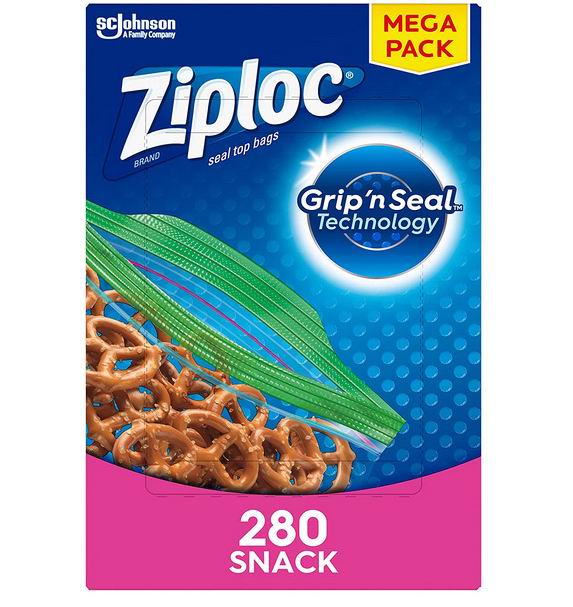  Ziploc随时随地保持新鲜零食袋 可重复使用 280个装 13.27加元（原价 18.64加元）
