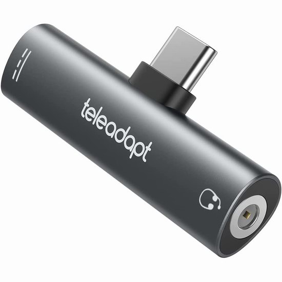  Teleadapt 二合一 USB C 转音频口+充电口 手机转接头5折 9.99加元！