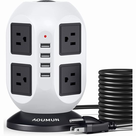  AOUMUN 8 插座 + 4 USB智能充电 电涌保护插线座 29.99加元限量特卖并包邮！