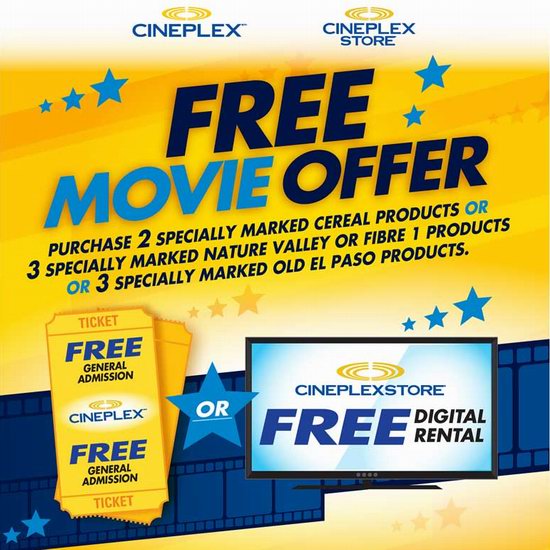  购General Mills麦片或零食，送Cineplex免费电影票！