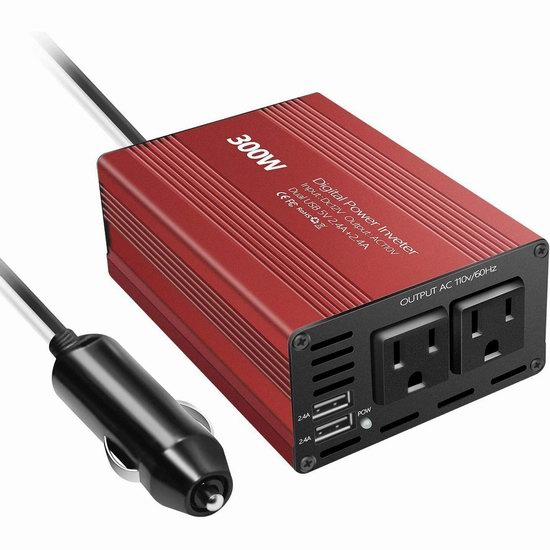  历史新低！Aoltek 300W 双插座+双USB充电 车载变压器 27.99加元包邮！