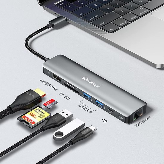  历史新低！Teleadapt USB C Hub 七合一集线器4.6折 25.79加元包邮！